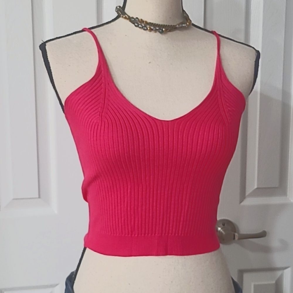 Ribbed Knit Pink Tank CropTop Street Vibes sz M Viscose Blend